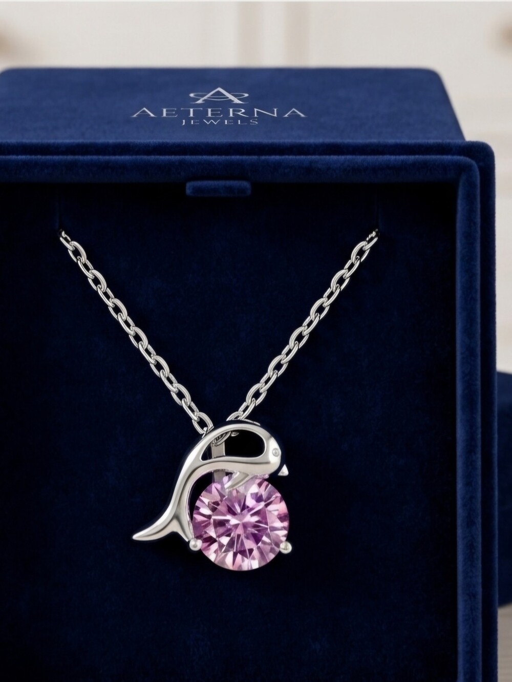 Moissanite 1 CT Sakura Pink Dolphin Necklace